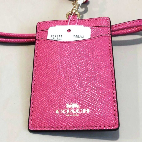 NWT New Coach F57311 Lanyard ID Holder Badge Card Case Leather Black $68